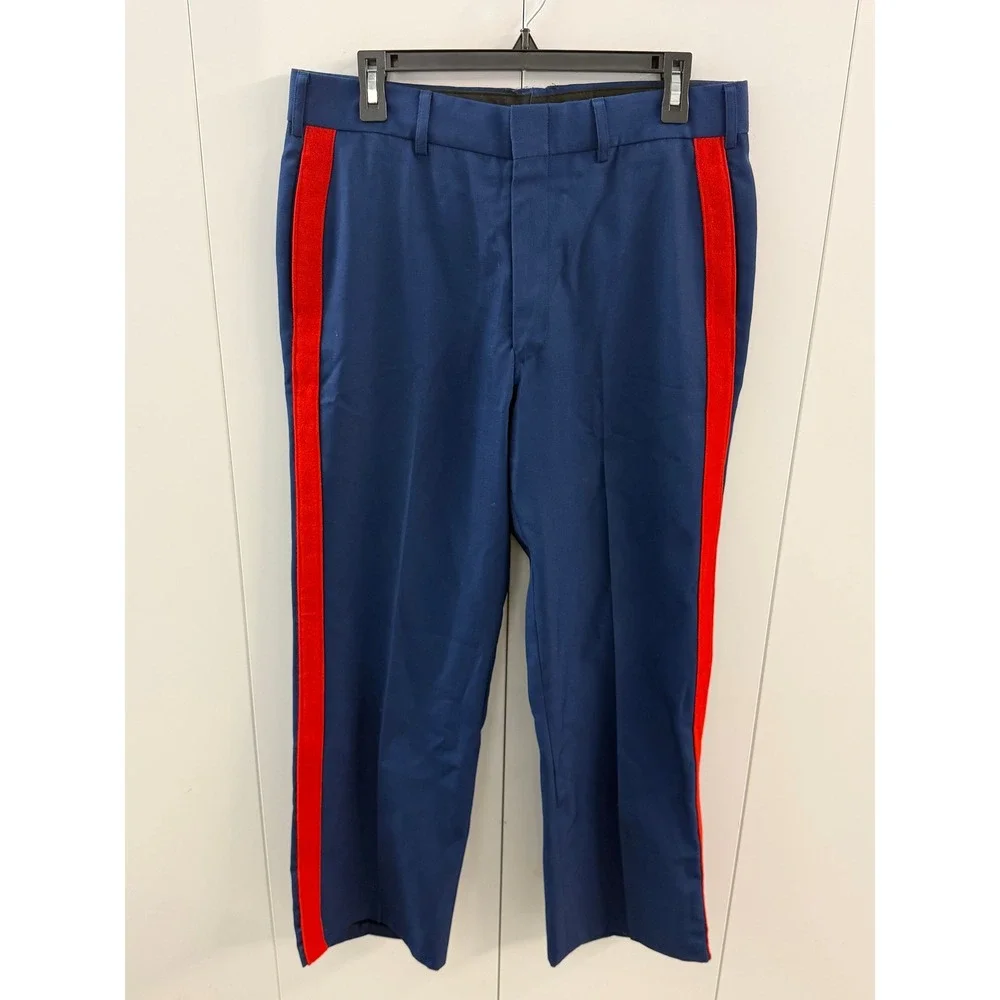 USMC Dress Blues Pants Men 32S Sky Blue Poly Wool Gabardine Red Stripe NCO 8405